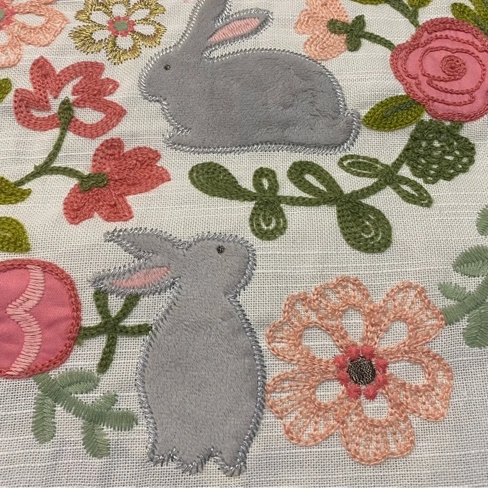 NEW Embroidered Floral Easter Table Runner by Domain Bunnies Eggs & Floral